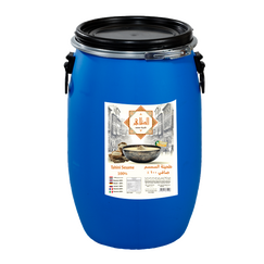 برميل أزرق كبير من طحينة الظاهر بوزن 50 كجم، مصنوع من سمسم طبيعي 100٪، يحمل ملصق العلامة التجارية “الظاهر – طحينة السمسم الصافي” مع صورة طبق طحينة وخلفية مستوحاة من شارع مصري تقليدي.

Large blue barrel of Al Zaher Tahini, 50 kg, made from 100% natural sesame seeds. The label features the “Al Zaher – Pure Sesame Tahini” branding with an image of a tahini bowl and a background inspired by a traditional Egyptian street.